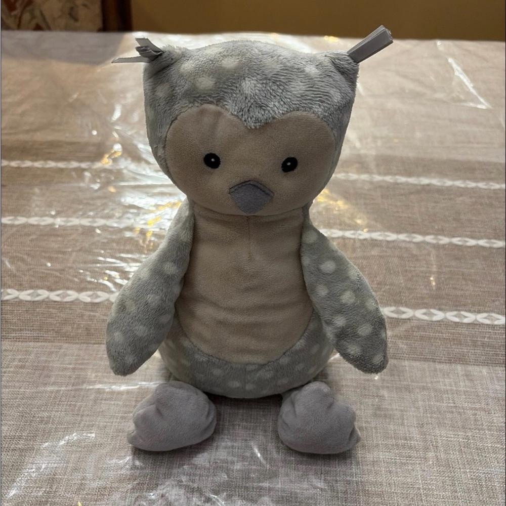 Jellycat Ollie The Owl 9" Plush Chime  Rattle Polka Dot Grey Cream Stuffed Lovey